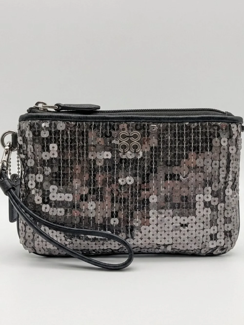 Coach Sequin Wristlet Pouch in Gunmetal Black